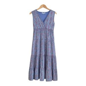 Max Studio Tiered Sleeveless V-Neck Paisley Print Stretch Midi Dress Size M